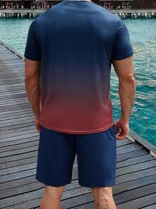 ResortEase Plus Size Men's Gradient Coconut Tree Printed T-Shirt And Shorts Set, Vacation