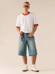 Manfinity VCAY Men's Casual Knitted Loose Short Sleeve T-Shirt, Daily Wear - White - View 1