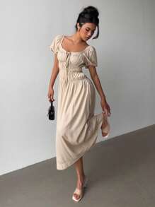 Siren Gaze Women's Solid Color Front Tie Waist Pleated Dress,Vacation Outfits Women,Summer Dresses For Women