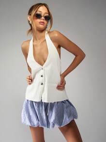 MISSGUIDED Designer Halter Neck Waistcoat Button-Front Summer Vest Top Sleeveless Professional Office Wear Modern Business Casual Blazer Style - White - View 6
