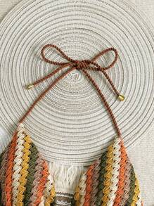 Swim Vcay Crochet Knit Rope Halter Neck Bikini Top, Perfect For Beach Vacation, Summer - Multicolor - View 3