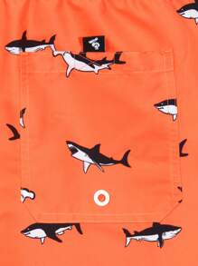 Surfspeed Men's Shark Print Drawstring Waist Casual Beach Shorts,Hawaiian - Orange - View 6