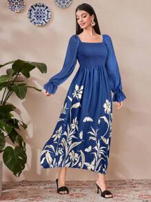 Mulvari Women's Vacation Casual Plant Print Dress