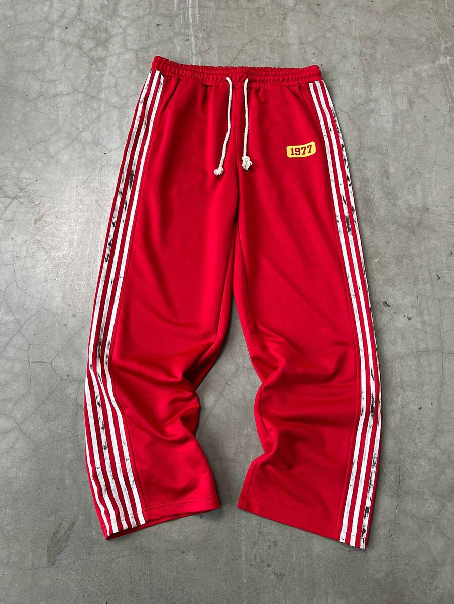 Manfinity Hypemode 男式条纹字母印花抽绳腰部宽松运动裤