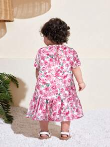 SHEIN Summer Cute Cartoon Pattern Short Sleeve Baby Girl Dress - Multicolor - View 2