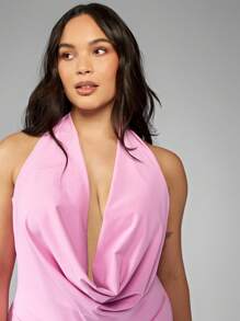 MISSGUIDED PLUS Plus Size Draped Halter Mini Party Dress Cowl Neck Summer Club Evening Special Occasion Dress - Pink - View 5