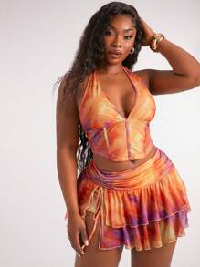 Radiana Bộ đồ 2 món cỡ lớn dành cho nữ, thuộc dòng sản phẩm nghỉ hè: Áo crop top hở lưng cổ yếm cổ chữ V sâu gợi cảm và chân váy xếp tầng xẻ tà, phù hợp cho mặc hàng ngày, lễ hội âm nhạc, buổi hòa nhạc, tiệc hóa trang, kỳ nghỉ biển, hẹn hò, sinh nhật, tiệc độc thân, câu lạc bộ, phong cách dễ thương, thường ngày, mua sắm, thời trang đường phố, đi chơi, dễ phối đồ và giúp bạn trông thon gọn, tôn dáng, làm nổi bật vóc dáng. - trái cam - Xem 4