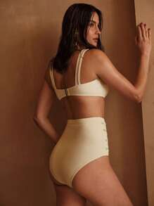 MOTF PREMIUM 复古方领抹胸比基尼套装，婚礼季 - 米色 - 查看 2