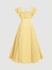SHEIN MOD Plus Size Yellow Cap Sleeve Waist-Cinched Dress Women Clothing Dresses Women Midi Dresses Party Dresses For Women Women Cocktail Dresses Classy Dresses For Woman Dresses For Women Elegant Women Midi Dresses Vintage Dress Women Yellow Dress Women Long Dresses Women Dresses Easter Women Easter Dress Yellow Easter Dress,Birthday Dresses For Women