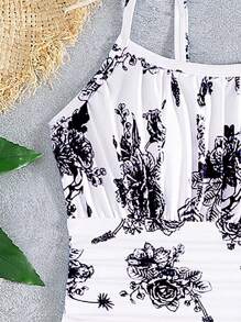 SHEIN 女童印花连体泳衣（印花图案可能有所不同） - 黑色 - 查看 3