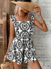 SHEIN Frenchy Bộ đồ liền thân trang trí nơ thắt lưng cho nữ - màu đen - Xem 2