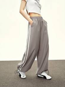 INAWLY Damen Gerade Hose mit Seitenstreifen-Taschen, Lässig