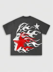 ROMWE MEN Street Life 男士哥特式印花短袖 T 恤，适合日常穿着，春夏季 - 深灰色 - 查看 1