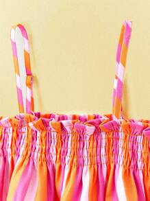 SHEIN Vestido de tirantes finos con volantes y bolsillo con rayas para niñas jóvenes - Multicolor - Ver 8