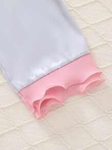 2pcs Teen Girls Comfy Heather Gray Long Sleeve Top And Pants Set With Pink Ruffled Trim - Light Grey - View 4