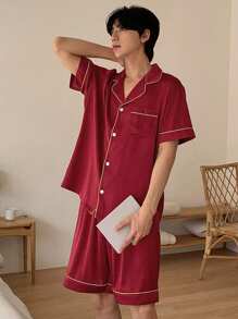 DAZY Solid Red Shirt + Men's Home Service Set, Summer Pajama - Red - View 7