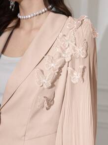 Modelyn 2pcs Chiffon Ruched Bow Blazer Jacket + Pants Suit Set, For Women, Spring/Summer - Pink - View 6