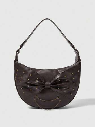 Grunge Punk Borsa a tracolla da donna alla moda con decorazione a fiocco, adatta per uso quotidiano e viaggi