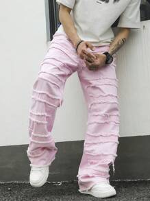 Manfinity EMRG 男式宽松破洞口袋阔腿休闲牛仔裤