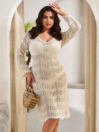 SHEIN Cottnline Women's Cover Up Hollow Out Split Dress