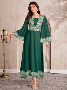 Al Najma Women's Turkish & Arab Traditional Long Dress, Modest Kaftan - Dark Green - View 6