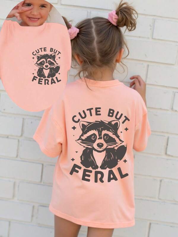 Baby Girl Casual Fashionable Comfortable Simple Cute Guinea Pig Letter Pattern Short Sleeve T-Shirt, Spring/Summer