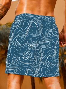 Manfinity KASUA Men Allover Print Drawstring Waist Swim Trunks Milk Silk Lining - Multicolor - View 2