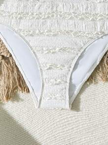 SHEIN 少女比基尼，纯色提花面料，罩杯褶皱设计，欧美时尚，适合度假和夏季海滩（随机剪裁）