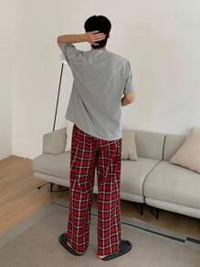 DAZY Grey T-Shirt Set With Men's Plaid Home Wear, Spring/Summer Pajama - Multicolor - View 2