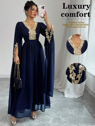 Rafferiza رداء نسائي أنيق من الشيفون على شكل كيب مزين بالدانتيل على الخصر وياقة على شكل حرف V، أكمام واسعة، موضة سيدات عربيات، انيق، مناسب لشهر رمضان، كاجوال، عباءة، لون سادة