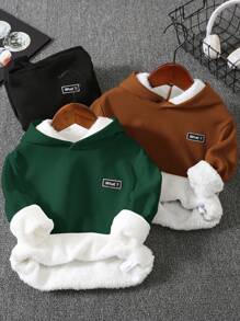 SHEIN 3pcs Young Boys' Casual Letter Applique Thermal Lined Solid Color Hooded Sweatshirts Chic Autumn/Winter - Green - View 6