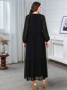 Modelyn Women's Elegant Solid Color Lantern Sleeve Arabic Style Dress - Black - View 5