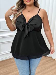 SHEIN CURVE+ Top camiseta con lazo, talla grande, simple y de moda, apropiado para el verano