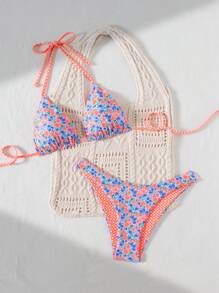 Swim Mod Bộ bikini hai mảnh in họa tiết gợi cảm dễ thương cho kỳ nghỉ xuân dành cho nữ, quần bơi buộc dây bên hông, trang phục đi biển 2 mảnh có thể điều chỉnh, lễ hội Boho - Nhiều màu - Xem 6