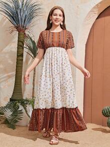 Teenage Girls Pattern Short Sleeve Casual Dress, Comfortable Fabric, Suitable For Summer - Multicolor - View 4