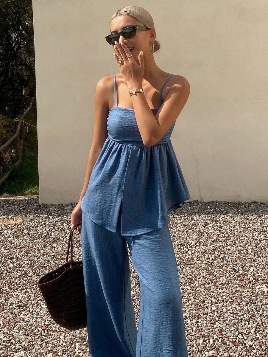 Livesso 女士夏季吊带背心和长裤两件套度假套装