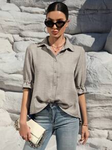 SHEIN LUNE 女士编织休闲常规夏季衬衫