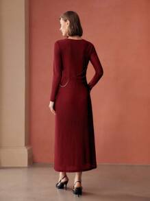 MOTF PREMIUM VESTIDO COM DETALHE DE ANEL PLISSADO DOBRADO - Borgonha - Ver 5