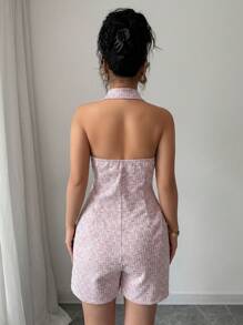 Elenzga Elegant Commuter Collared Halter Romper - Red - View 2