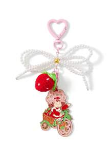 Strawberry Shortcake X SHEIN Handmade Faux Pearl Bow Crochet Strawberry & Alloy Cute Pink Bicycle Keychain Bag,Gift Ideas,Valentine's Day, Summer / Spring , Vacation - Multicolor - View 3