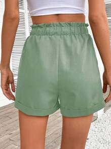 SHEIN LUNE Quần short thường ngày buộc eo màu trơn cho nữ - Màu xanh Bạc hà - Xem 2