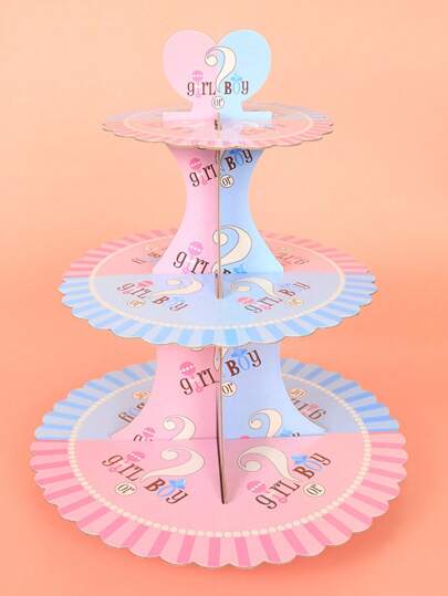 1pc Gender Reveals Three-Layer Cardboard Cake Rack, Valentine's Day