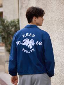 Maija Áo khoác nam màu trơn thêu chữ tối giản giản dị - Màu xanh hải quân - Xem 2