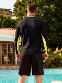 Manfinity Swimmode 2pcs/Set Men's Letter Print Raglan Sleeve Top And Shorts Swimsuit Set - Multicolor - View 2