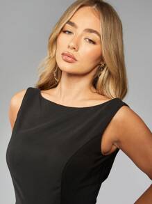 MISSGUIDED Tailored Sleeveless Romper Jumpsuit Classic Square Neck Wedding Guest Spring Resort Dress - Black - View 5