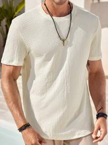 Manfinity RelaxMax T-shirt simple à col rond et manches courtes de couleur unie pour hommes, décontracté pour un usage quotidien