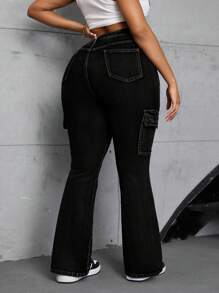 SHEIN SXY Plus Size Women's Stretch Heavy Wash Distressed Skinny Flared Jeans Women Autumn