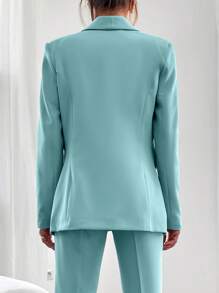 EURMUSE Shawl Collar Single-Button Jacket Suit And Pants - Mint Blue - View 2