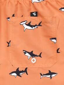 Manfinity KASUA Men's Printed Drawstring Waist Beach Shorts - Coral Orange - View 6