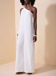 Zivah 波西米亞風夏季寬鬆單肩無袖寬褲橘色連身褲